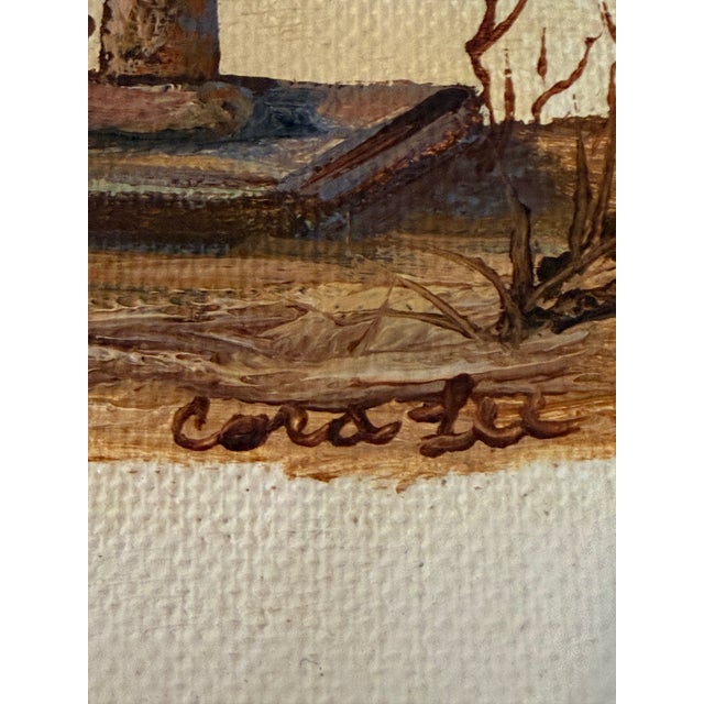 Farmhouse Vintage Water Hand Pump Country Farm Art Miniature Painting Signed by Artist Cora Lee Sanders For Sale - Image 3 of 7