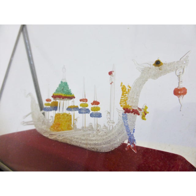 Red Glass Case with Handmade Viking ship, 1960s For Sale - Image 8 of 9