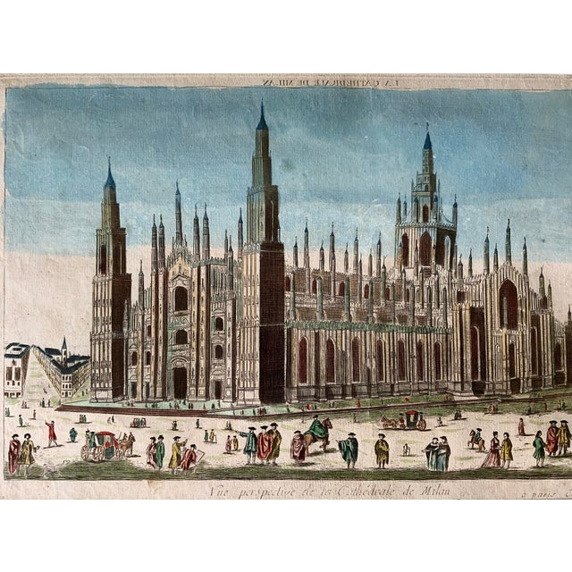 Wood Antique Hand Colored Copper Engraving Milan Cathedral Louis Joseph Mondhare Paris 1770 For Sale - Image 7 of 12