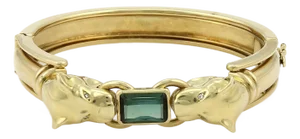 Panther Head Green Tourmaline & Diamond 18k Two Tone Gold Bangle Bracelet
