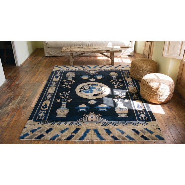 Black Excellent Black and Tan Color With Dragon Design Antique Chinese Ningxia Rug For Sale - Image 8 of 9
