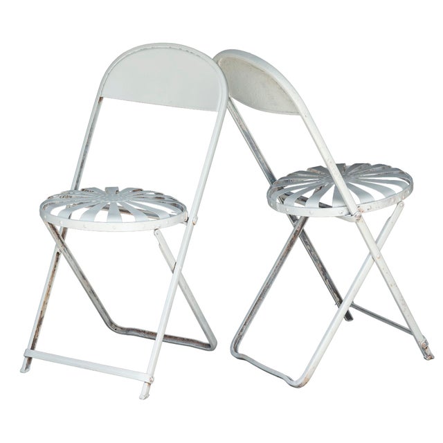 French Antique Francois Carre Sunburst Folding Garden Chairs, 2 Pieces For Sale - Image 3 of 18