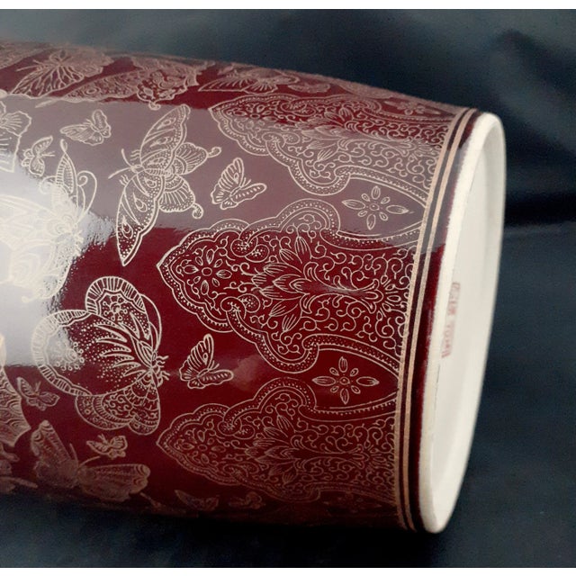 Oxblood Red Early 20th Century Chinese Porcelain Wu Fu Butterflies Tongping For Sale - Image 8 of 11