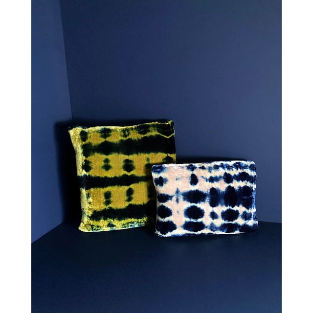 Rousseau Hand Dyed Silk Velvet Pillow, Rose Pink & Indigo Blue Inkblot Abstract Pattern For Sale - Image 4 of 8