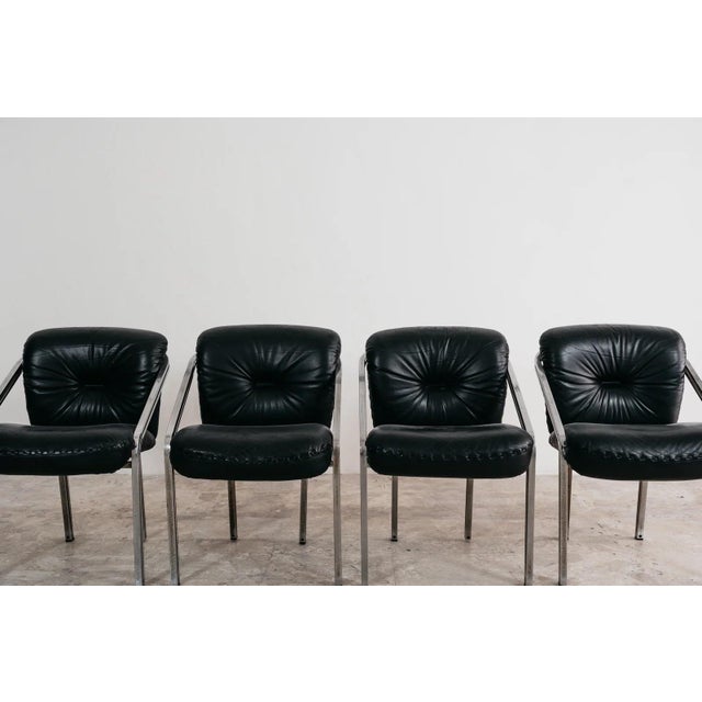 1970s Modern Dining Armchairs in Steel and Leather from Mobil Girgi, 1970s, Set of 4 For Sale - Image 5 of 18