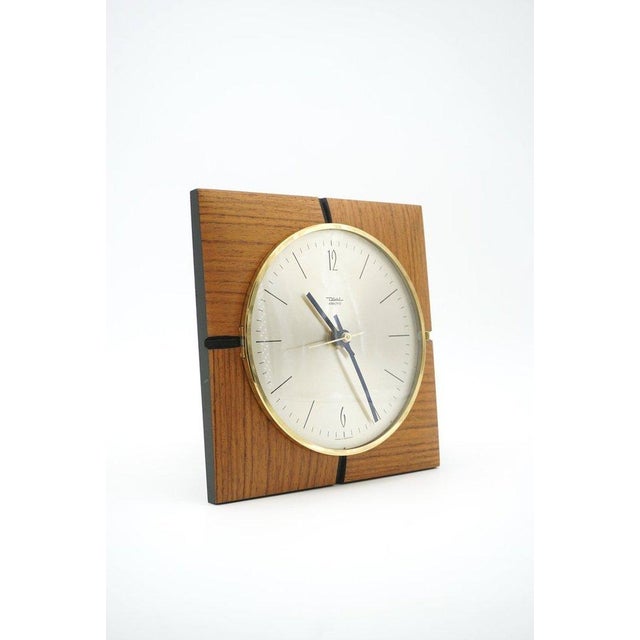 1960s Wood and Brass Wall Clock from Diehl, 1960s For Sale - Image 5 of 5