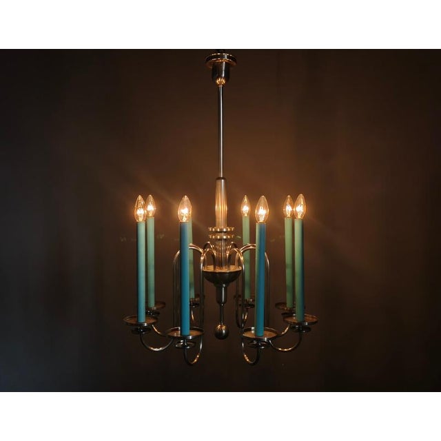 Art Deco Chandelier with Matching Sconces, Czechoslovakia, 1930s, Set of 3 For Sale - Image 17 of 18