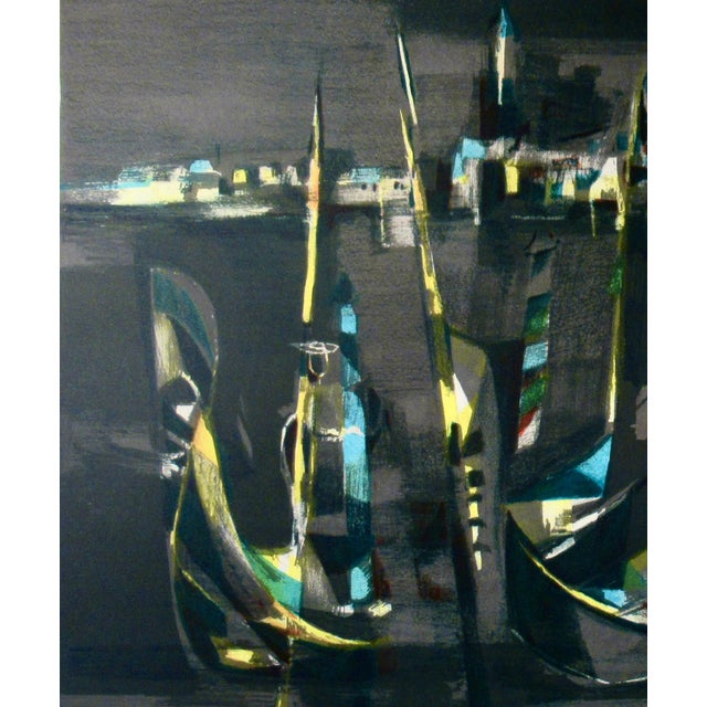 Impressionist Marcel Mouly The Gondolas In The Front Of St. Georges At Night C. 1980 Reproduction Print For Sale - Image 3 of 6