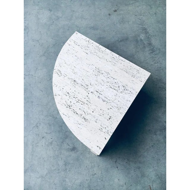 Vintage Mid-Century Modern Italian Design Sofa Edge Travertine Quarter Side Table, Italy 1970's. Quarter round thick...
