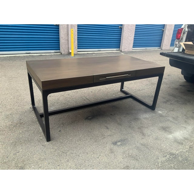 Modern custom made elegant/modern desk. Sleek lines. Solid walnut top and solid quarter sawn oak base. Desk has 1 drawer....