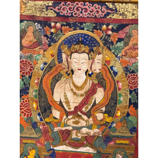 Ornamental & Decorative Materials Tibetan Buddhist Sarvavid Mahavairocana Thangka Painting, Framed For Sale - Image 7 of 12