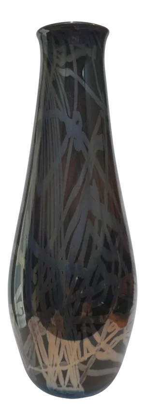 Vintage 1992 Smokey Black Art Glass Vase Signed
