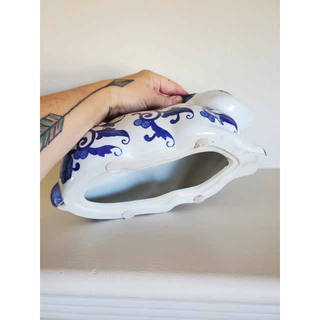 1980s Vintage Blue & White Porcelain Rabbit Figurine For Sale - Image 5 of 6