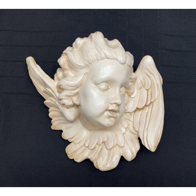 1960's Unbranded Wall Mount Sculpture, Angel Figure, Classical Cherub, Putto, Left Facing, Heavyweight For Sale - Image 14 of 14