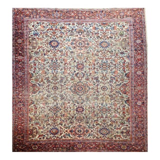 Antique Persian Ziegler Mahal Sultanabad Rug, Hand-Knotted Wool, Geometric Pattern, 11x14, Ivory & Red For Sale
