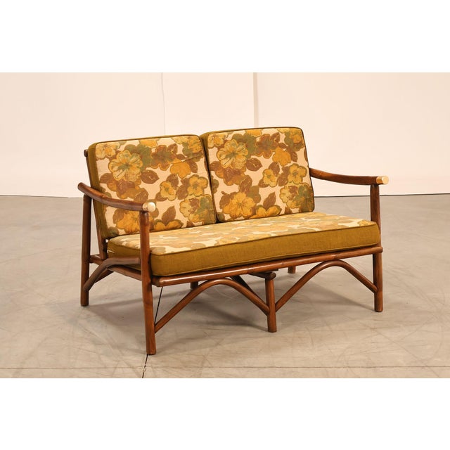 Mid-Century Modern Vogue Coastal Vintage Rattan Bamboo Loveseat For Sale - Image 3 of 18