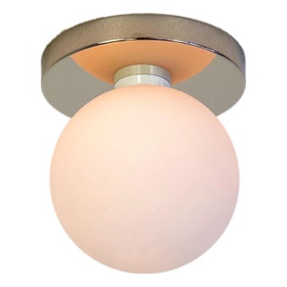 Globe Flush Mount Polished Nickel, 5 Inch Glass Globe, by Research.Lighting, Modern, Minimal For Sale