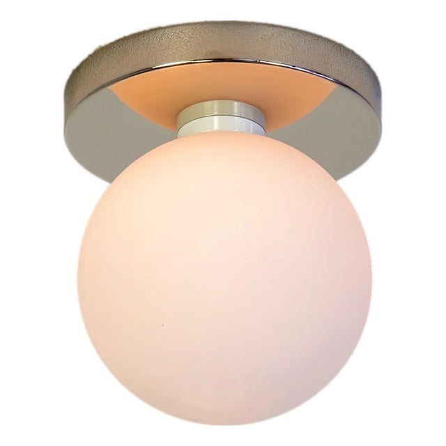 Globe Flush Mount Polished Nickel, 5 Inch Glass Globe, by Research.Lighting, Modern, Minimal For Sale