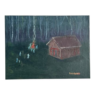 Vintage Boho Original Landscape Oil Painting on Canvas For Sale