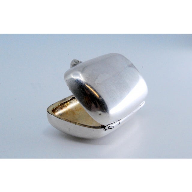 Metal Oval Silver Pill Box with Gilt Interior For Sale - Image 7 of 11