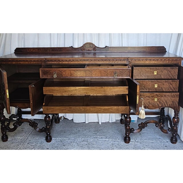 Large and Impressive Sideboard /Buffet, Jacobean / Spanish Revival Style Buffet by Royal Furniture Company Circa 1920. For Sale - Image 4 of 17