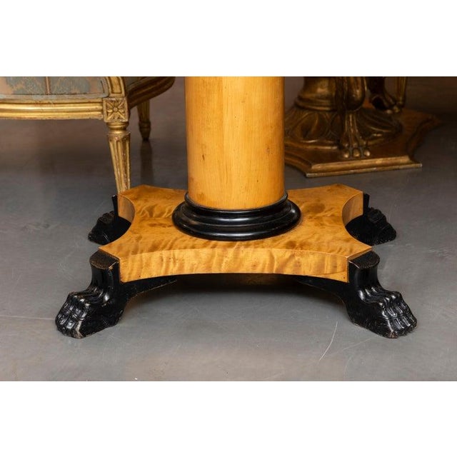 54.5" wide with sides up. 38.25" wide with sides down. 25.25" deep. 30" high This is an elegant Biedermeier-style figured...