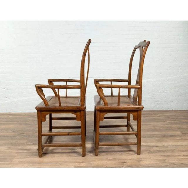 Early 20th Antique Chinese Scholar's Chairs with Rattan Seat- a Pair For Sale - Image 11 of 13