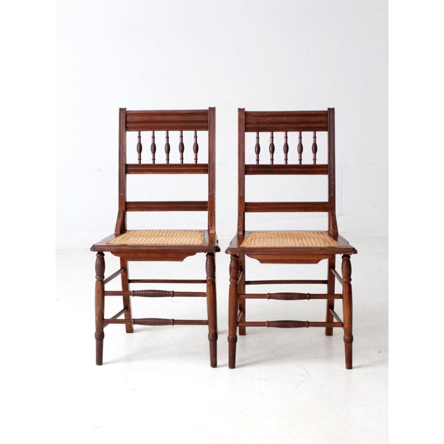 Early 20th Century Antique Eastlake Side Chairs With Cane Seats Pair For Sale - Image 5 of 13