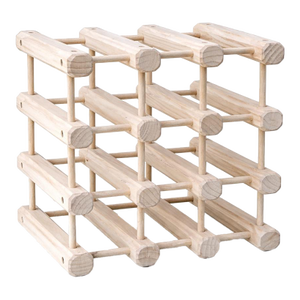 Mid 20th Century Coastal Whitewashed Solid Wood 9-Bottle Wine Rack — Scandinavian Organic Modern Storage
