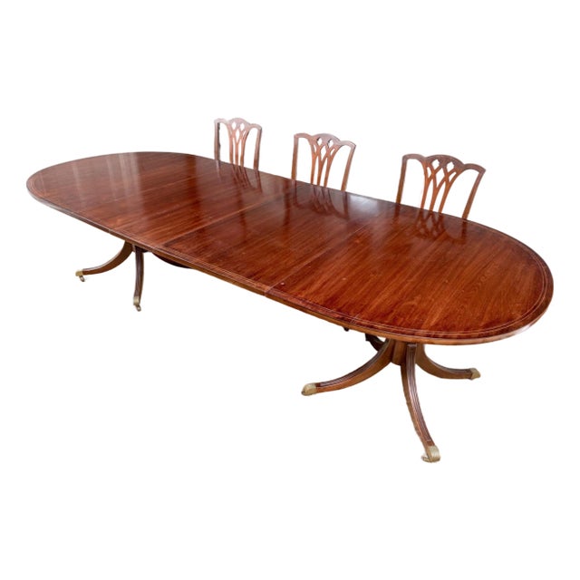 Antique Mahogany Extension Twin Oval Pedestal Dining Table For Sale