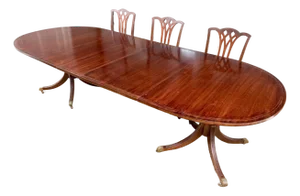 Antique Mahogany Extension Twin Oval Pedestal Dining Table