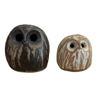Pair of Handcrafted Midcentury Studio Pottery Stoneware Owls by Ruth and Stan Walters For Sale