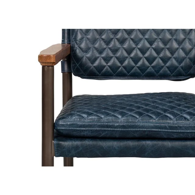 Mid-Century Modern Blue Leather Armchair For Sale - Image 10 of 12