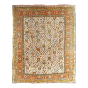 Antique Oushak Carpet, Oriental Rug, Handmade Ivory, Muted Orange, Soft Saffron