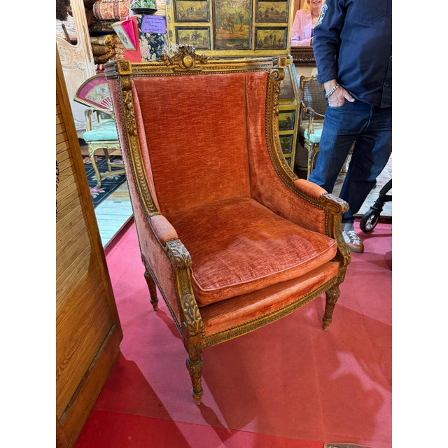 Louis XVI style chair with pink velvet 24”l x 23”d x 44”h 46-021