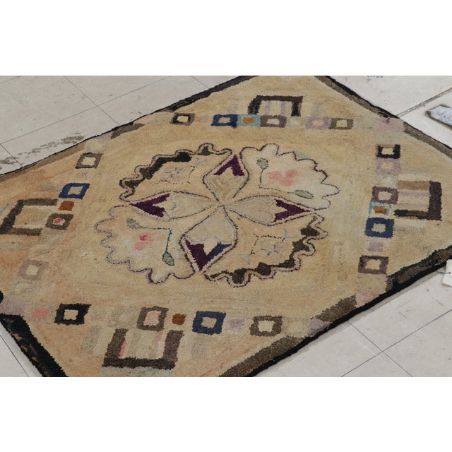 Traditional Antique Hooked Rug in Beige-Brown With Medallion and Patterns From Rug & Kilim For Sale - Image 3 of 8