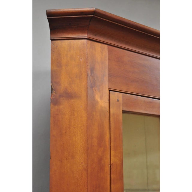 Antique Colonial Primitive Cherry Wood Glass Front Corner China Cabinet Cupboard For Sale - Image 11 of 18