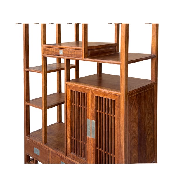 Asian Asian Inspired Asymmetrical Light Brown Shelving Display Cabinet Divider Inspired Asymmetrical Light Brown Shelving Display Cabinet Divider For Sale - Image 9 of 12