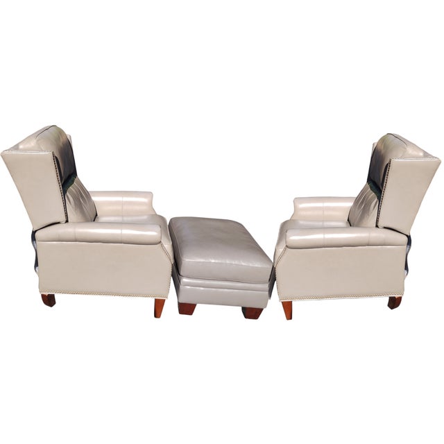 2000 - 2009 Elevate Your Living Space With This Exquisite Pair of Recliners & Matching Ottoman For Sale - Image 5 of 12
