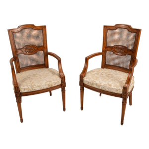 1950s French Regency Louis XVI Caned Back Carved Side Chairs - A Pair