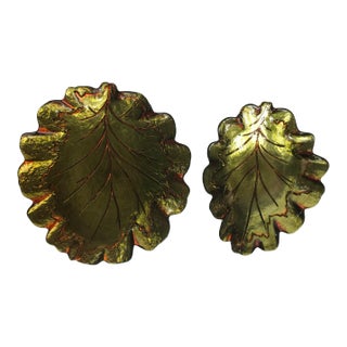 Glass and Metal Leaf Dishes/Bowls - a Pair For Sale