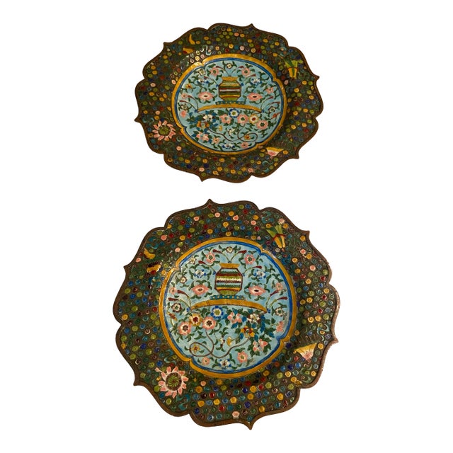 Pair of Early 20th Century Chinese Cloisonné Enamel Plates For Sale