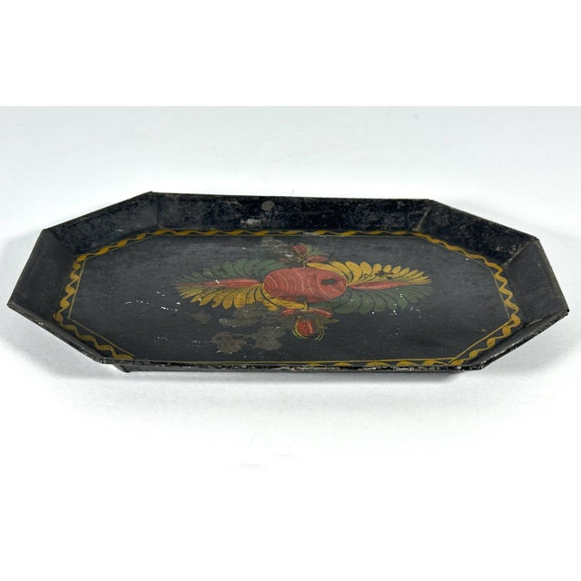 Antique Toleware Tray: Hand-Painted Floral Folk Art, c. 1835 For Sale - Image 4 of 9