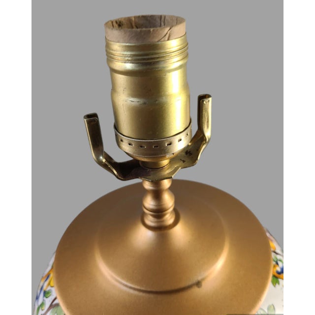 Orange Vintage Italian Pottery Faience Majolica Multi Floral Table Lamp For Sale - Image 8 of 11