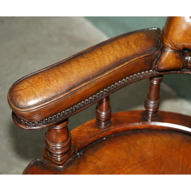 Animal Skin Antique Captain's Desk Chair in Brown Leather, 1880 For Sale - Image 7 of 18