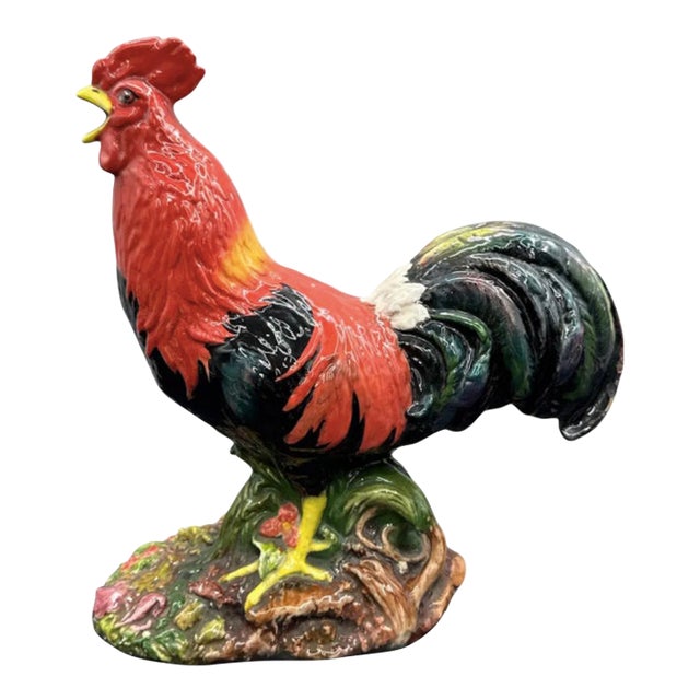 Richly-Glazed Hand-Painted Ceramic Rooster, Signed For Sale