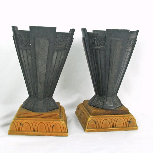 1920s Pair of Art Deco Mantel Urn Vases 1920’s-30’s For Sale - Image 5 of 10