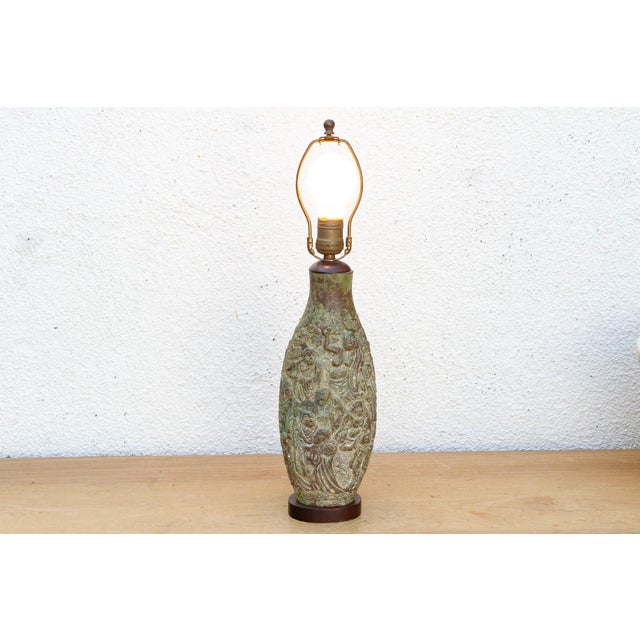 Metal Antique Archaic Verdigris Bronze Lamp For Sale - Image 7 of 9