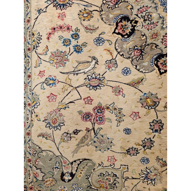 Vintage Persian Tabriz Rug, Hand-Knotted Wool & Silk, Fine Floral Pattern, Ivory & Taupe, 7x10 For Sale - Image 15 of 18