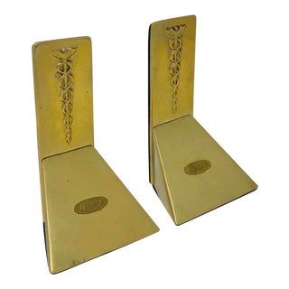 Vintage Brass Lederle Caduceus Medical Symbol Bookends For Sale